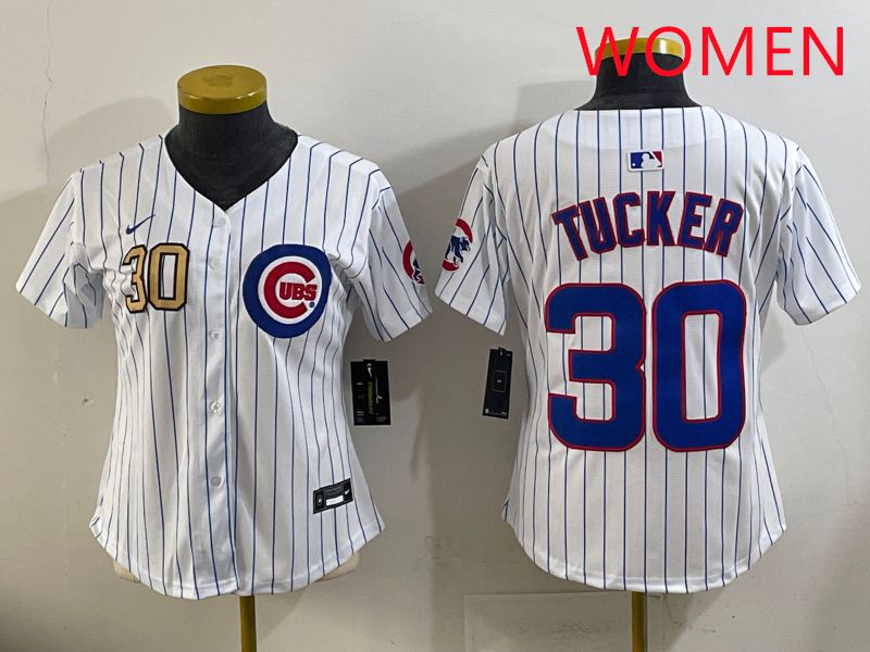 Women 2025 Chicago Cubs #30 Tucker White Stripe Game Nike MLB Jersey style 4->women mlb jersey->Women Jersey